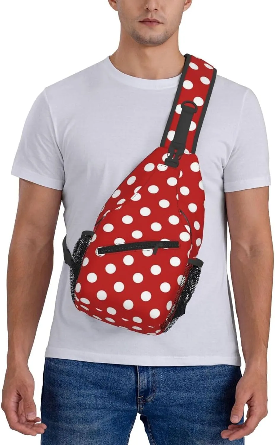 Cute Polka Dots Crossbody Sling Backpack Sling Bag Travel Hiking White Black Dots Chest Bag Daypack for Women Men