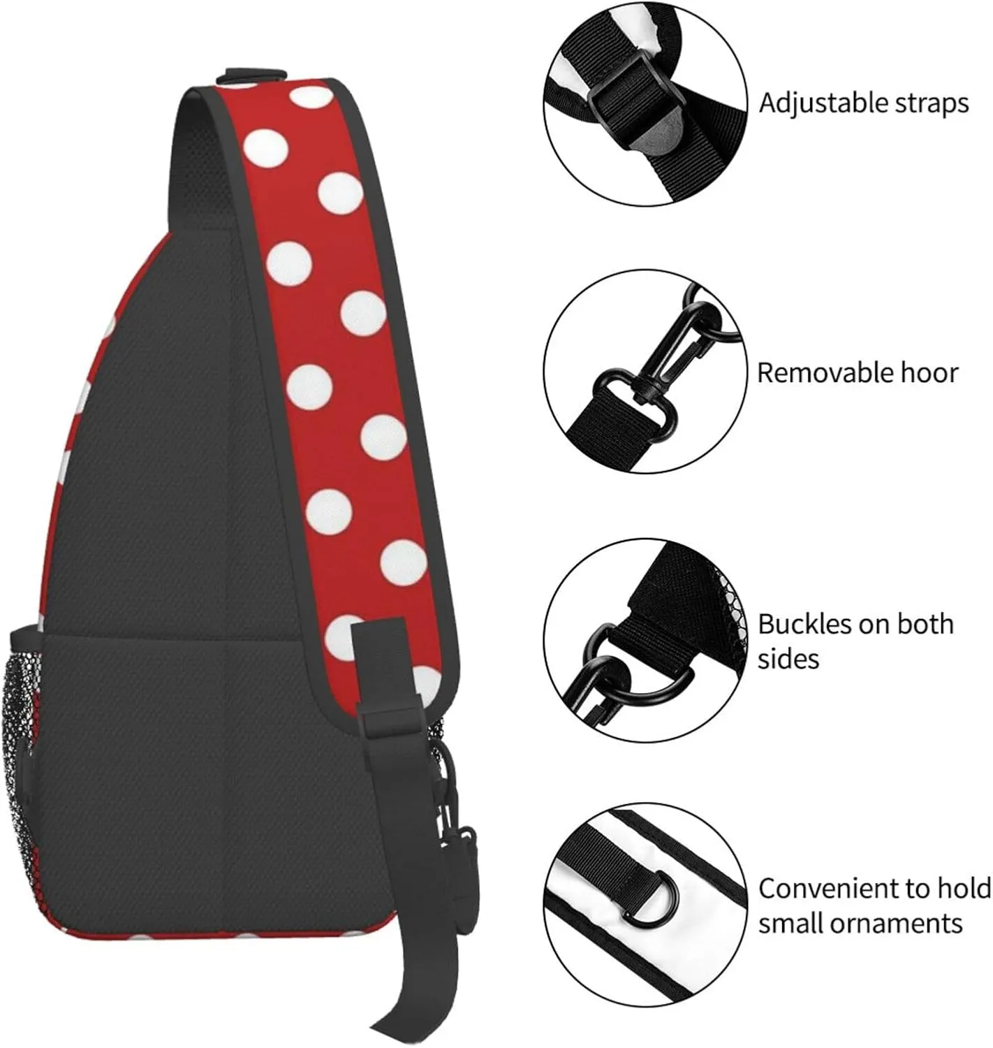 Cute Polka Dots Crossbody Sling Backpack Sling Bag Travel Hiking White Black Dots Chest Bag Daypack for Women Men