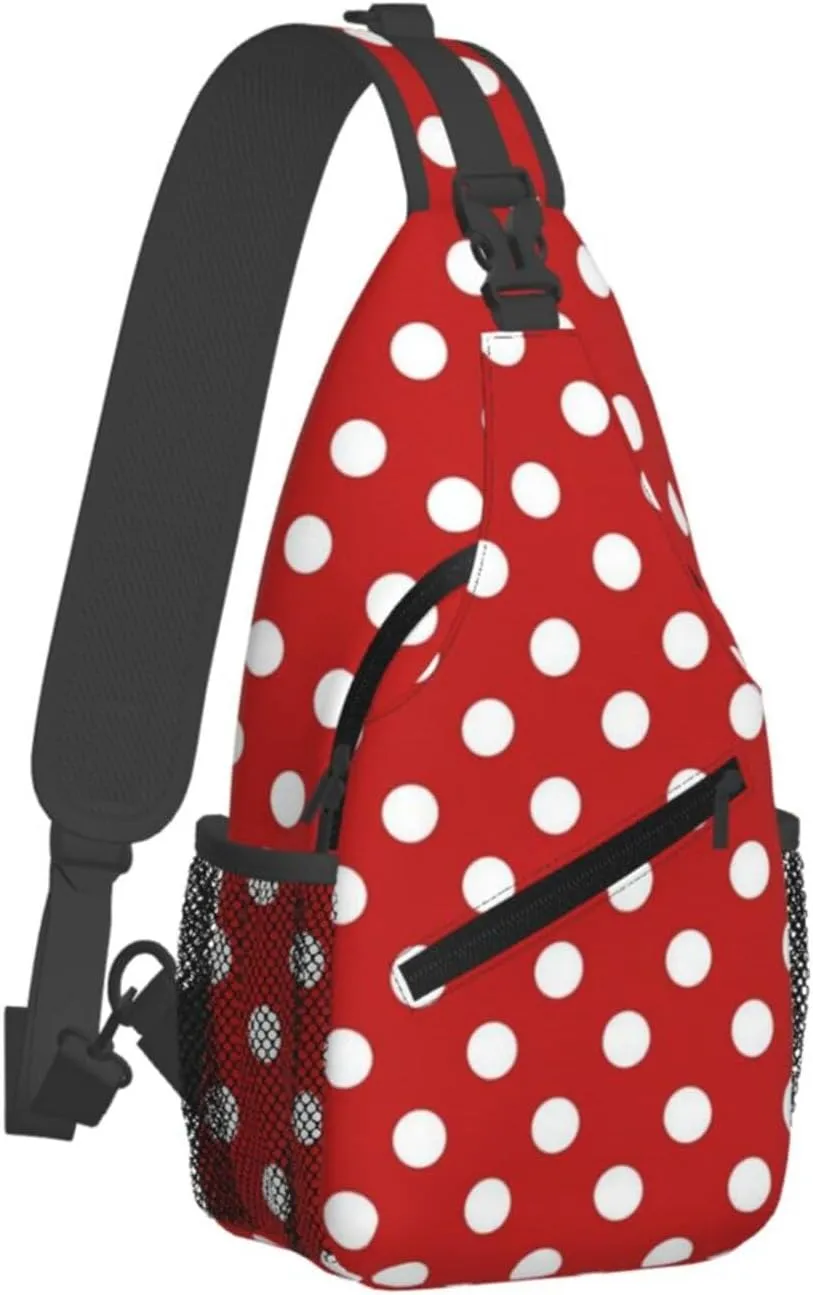 Cute Polka Dots Crossbody Sling Backpack Sling Bag Travel Hiking White Black Dots Chest Bag Daypack for Women Men