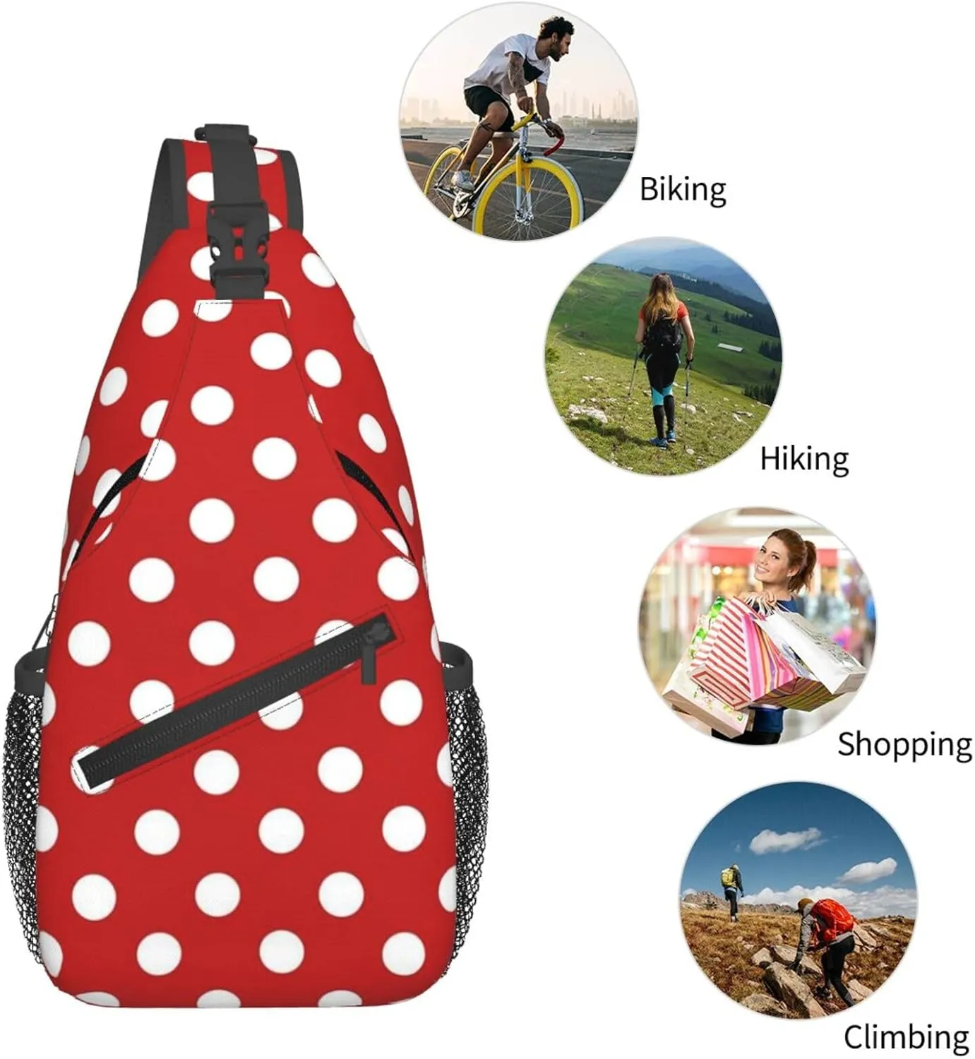 Cute Polka Dots Crossbody Sling Backpack Sling Bag Travel Hiking White Black Dots Chest Bag Daypack for Women Men
