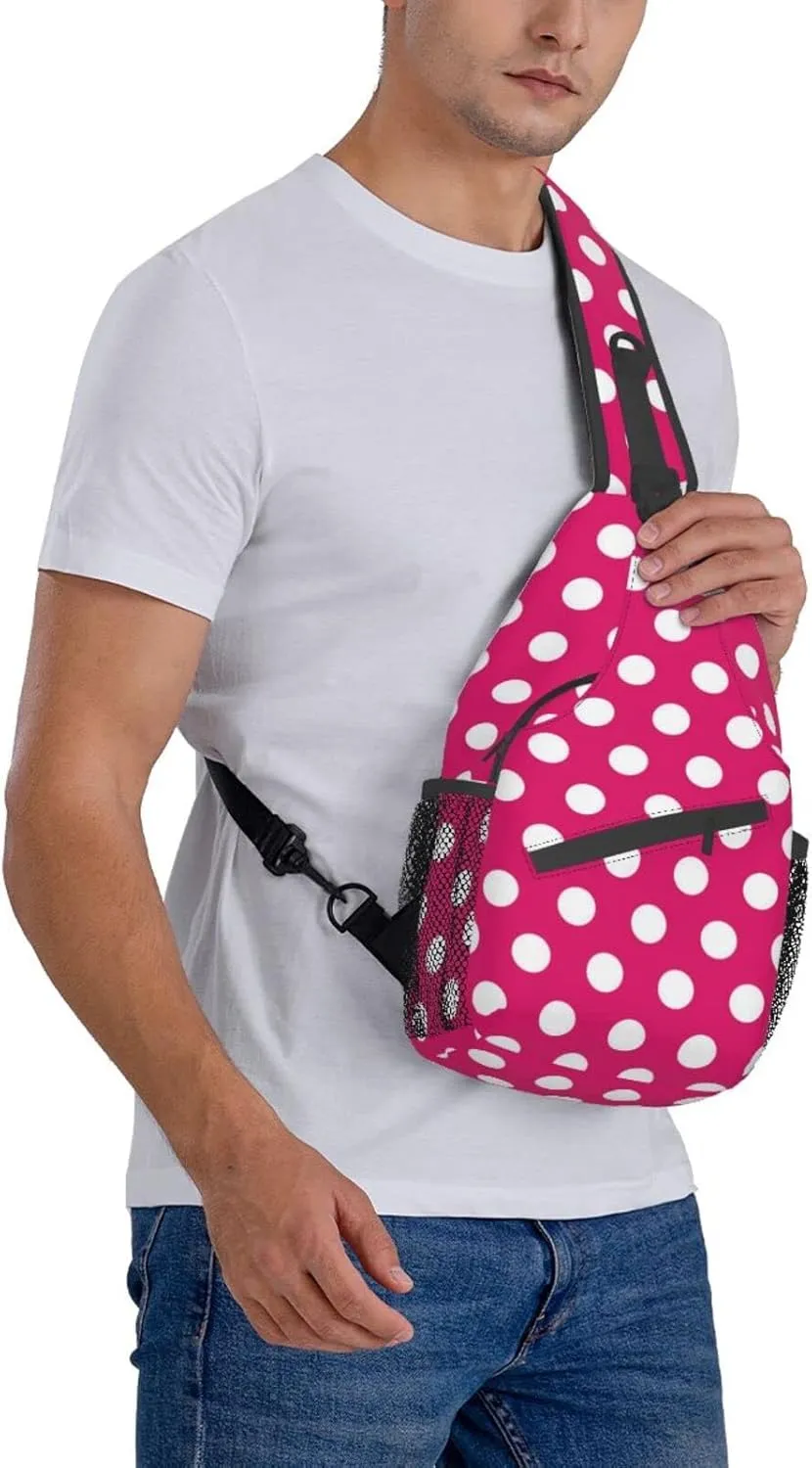 Cute Red White Polka Dot Sling Backpack Chest Bag Crossbody Shoulder Bag Travel Hiking Daypack For Men Women