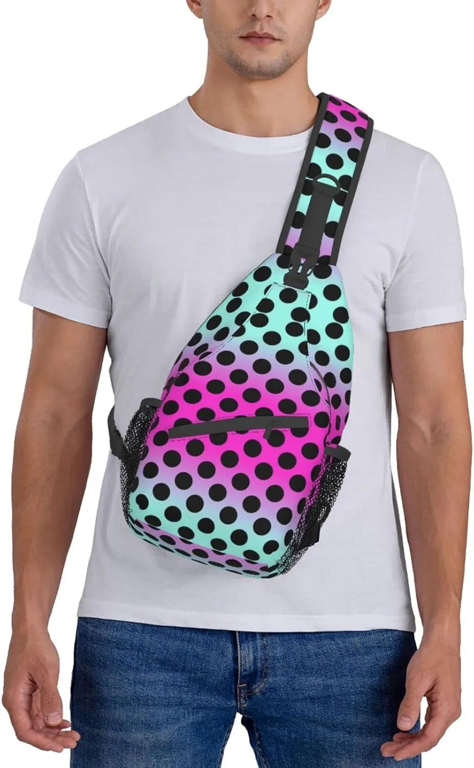 Cute Red White Polka Dot Sling Backpack Chest Bag Crossbody Shoulder Bag Travel Hiking Daypack For Men Women