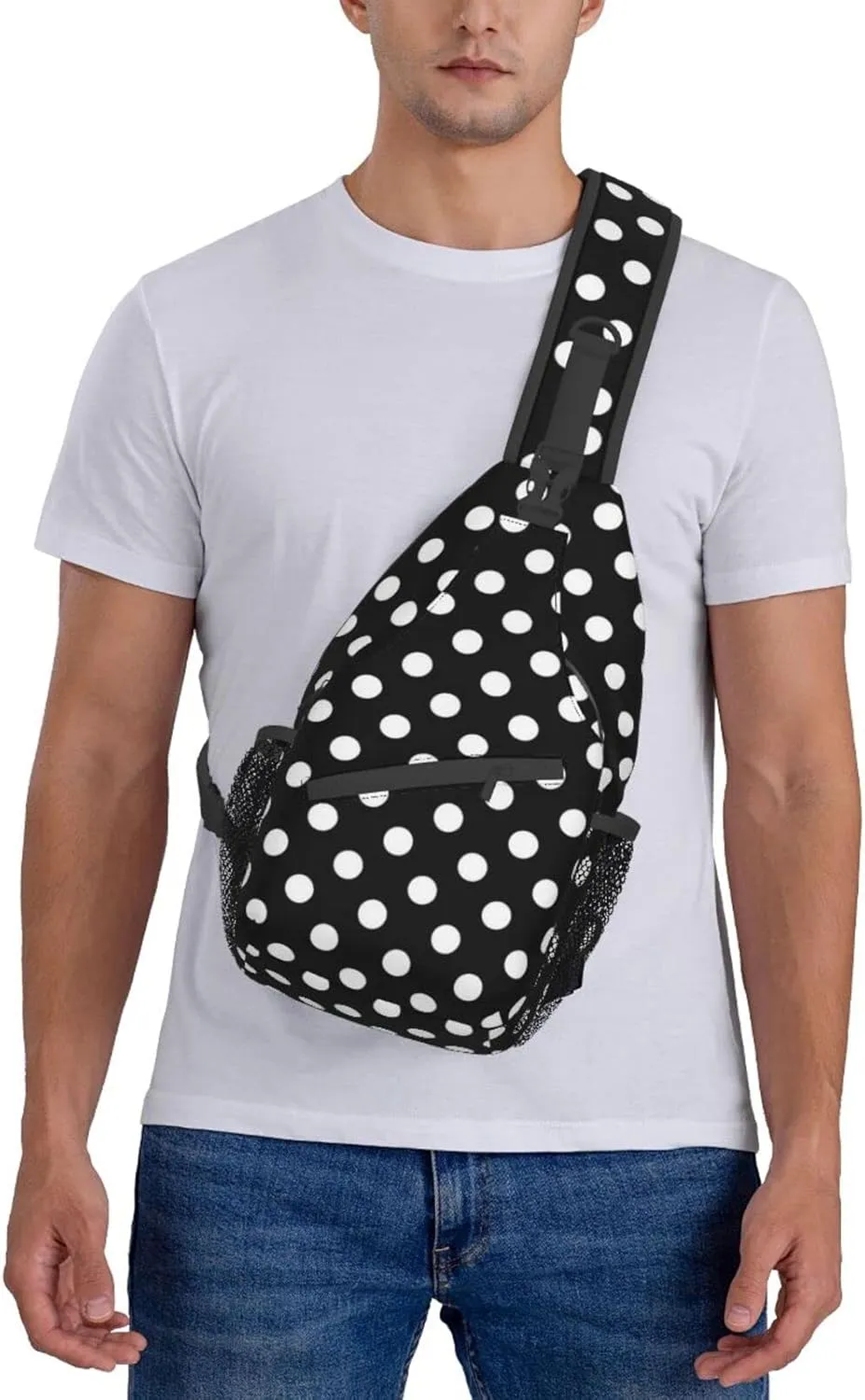 Cute Red White Polka Dot Sling Backpack Chest Bag Crossbody Shoulder Bag Travel Hiking Daypack For Men Women