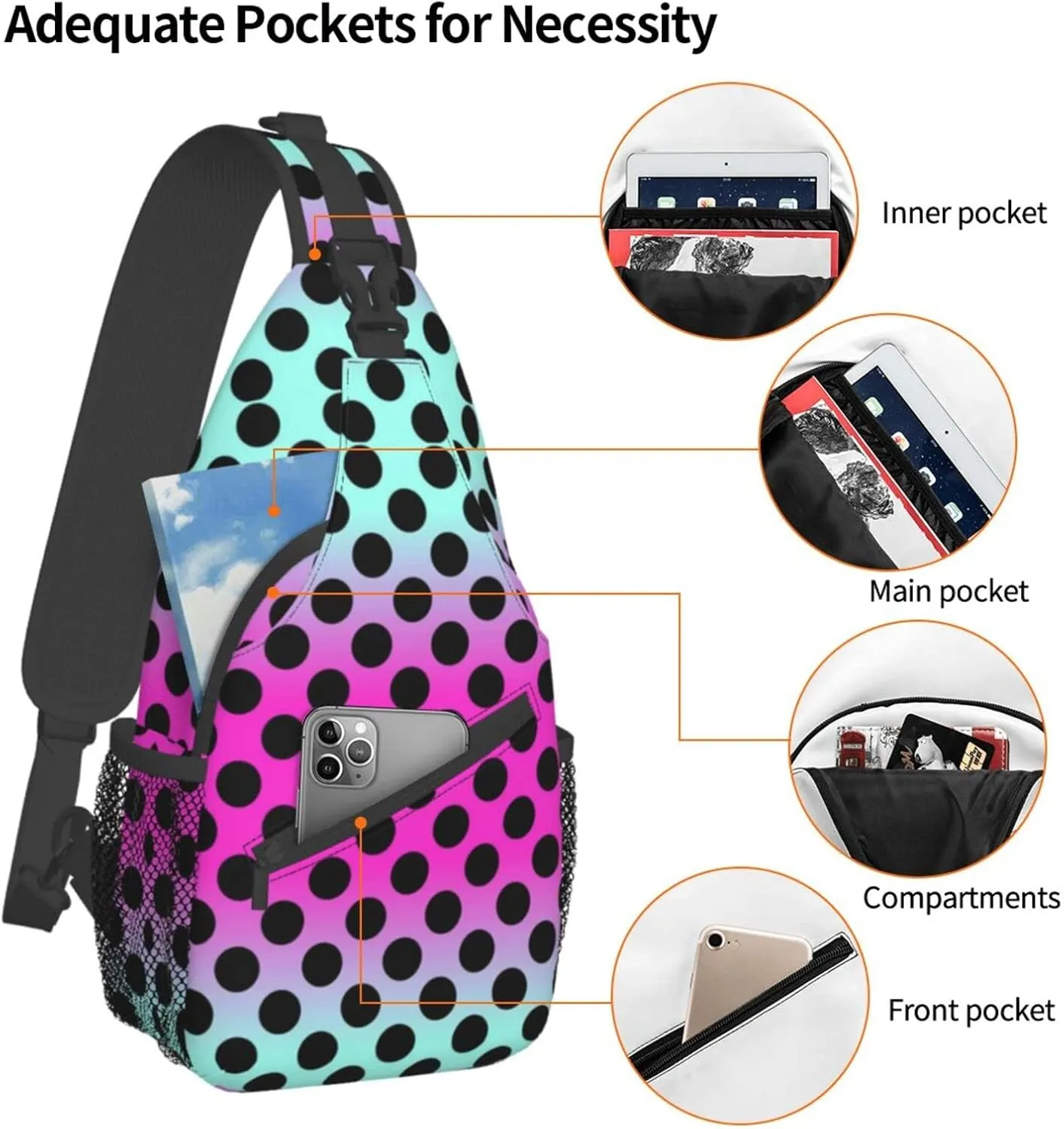 Cute Red White Polka Dot Sling Backpack Chest Bag Crossbody Shoulder Bag Travel Hiking Daypack For Men Women
