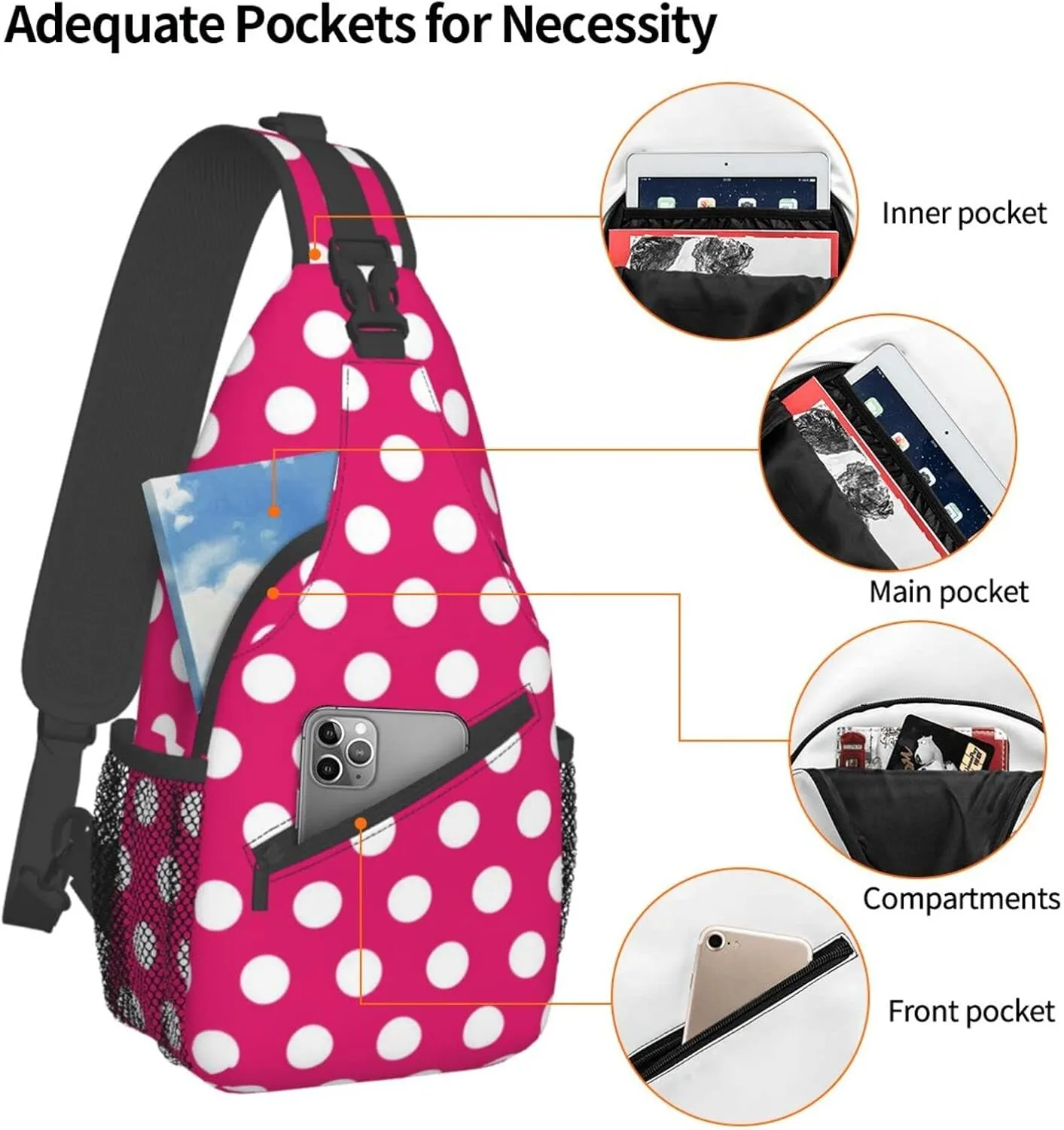 Cute Red White Polka Dot Sling Backpack Chest Bag Crossbody Shoulder Bag Travel Hiking Daypack For Men Women
