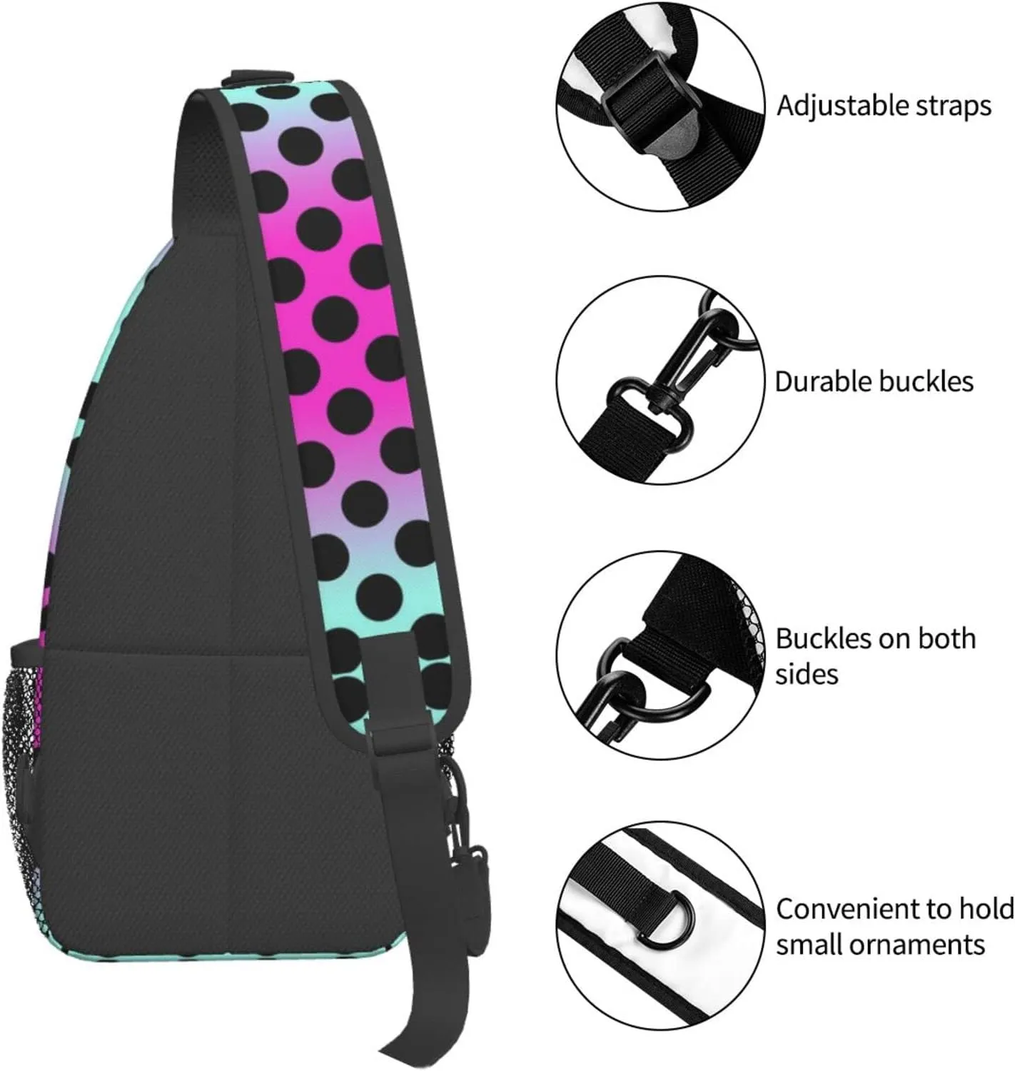 Cute Red White Polka Dot Sling Backpack Chest Bag Crossbody Shoulder Bag Travel Hiking Daypack For Men Women