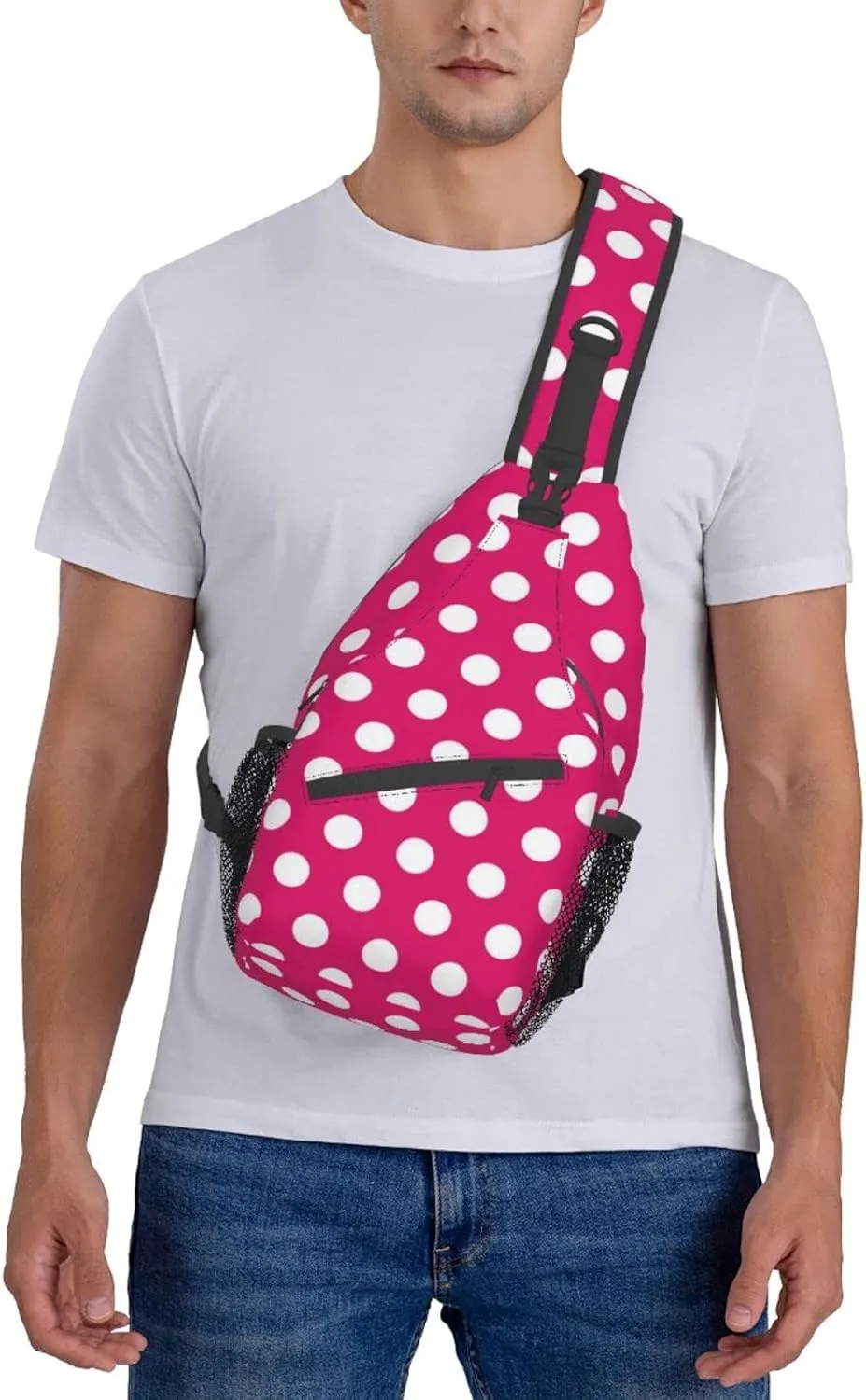 Cute Red White Polka Dot Sling Backpack Chest Bag Crossbody Shoulder Bag Travel Hiking Daypack For Men Women