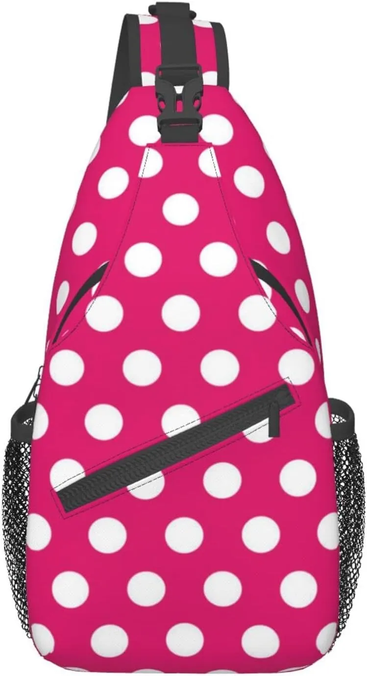 Cute Red White Polka Dot Sling Backpack Chest Bag Crossbody Shoulder Bag Travel Hiking Daypack For Men Women