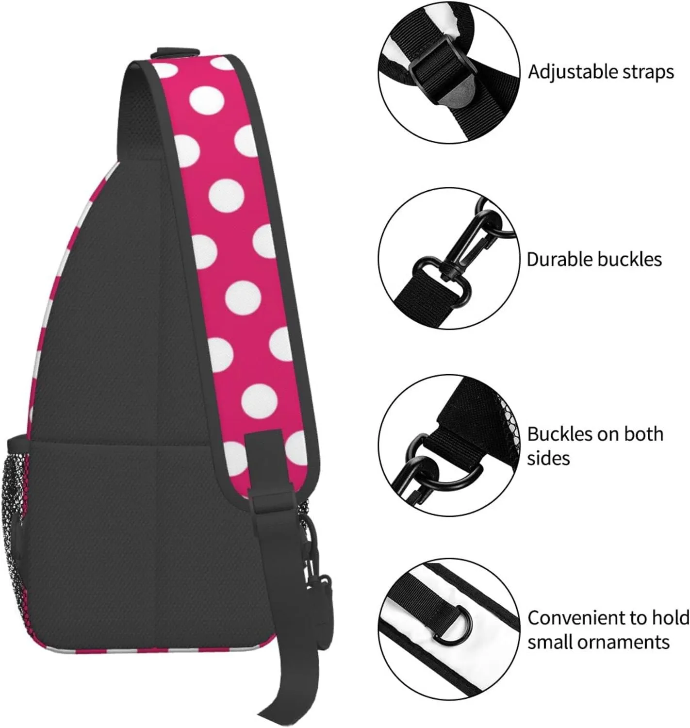 Cute Red White Polka Dot Sling Backpack Chest Bag Crossbody Shoulder Bag Travel Hiking Daypack For Men Women