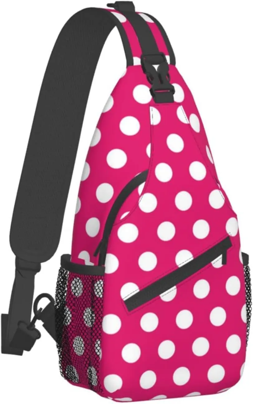 Cute Red White Polka Dot Sling Backpack Chest Bag Crossbody Shoulder Bag Travel Hiking Daypack For Men Women
