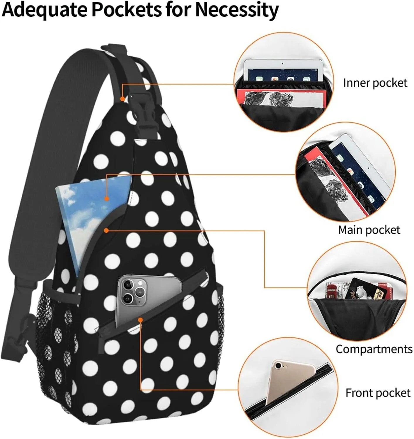 Cute Red White Polka Dot Sling Backpack Chest Bag Crossbody Shoulder Bag Travel Hiking Daypack For Men Women