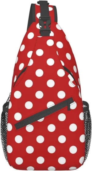 Cute Red White Polka Dot Sling Backpack,Travel Hiking Daypack Crossbody Shoulder Bag for Women Men