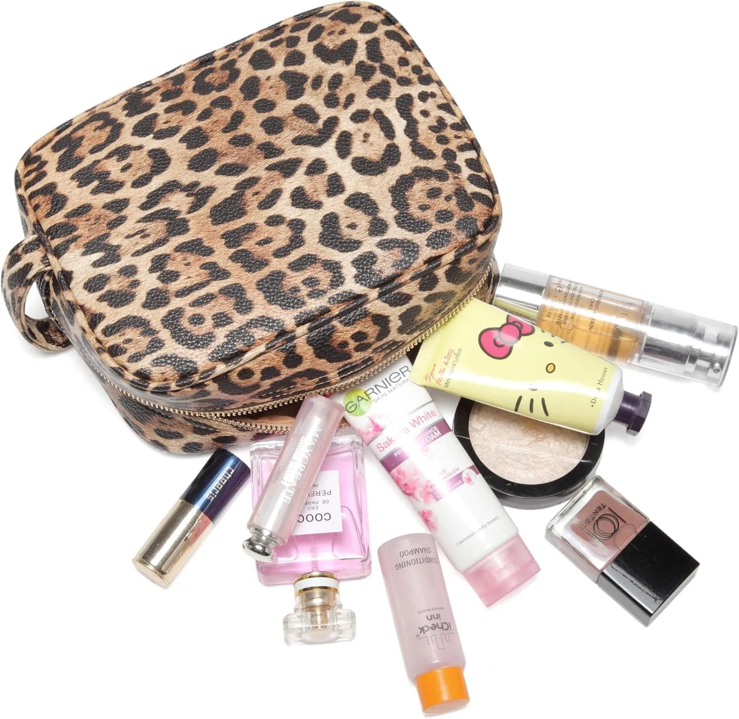 Daisy Rose Cosmetic Toiletry Bag | PU Vegan Leather Travel Bag - Leopard
