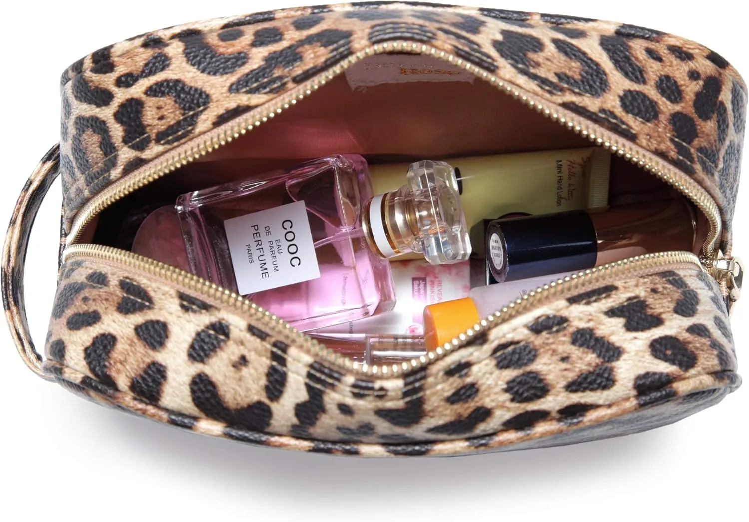 Daisy Rose Cosmetic Toiletry Bag | PU Vegan Leather Travel Bag - Leopard