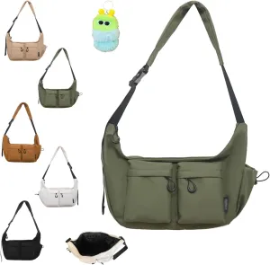 Dallaswind Large Capacity Messenger Canvas Bag, Couples Waterproof Casual Simple Shoulder Bag with Multiple Pockets