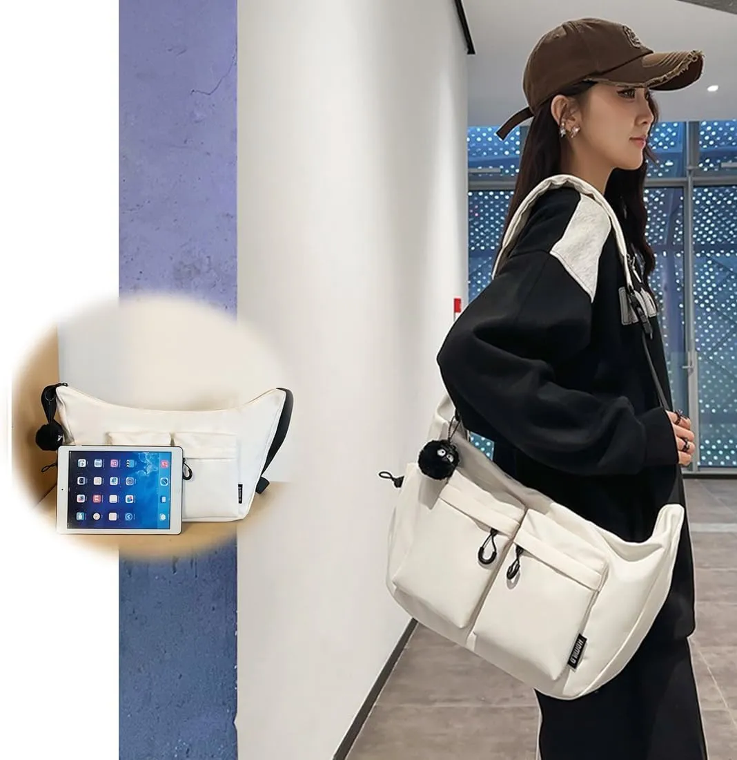 Dallaswind Large Capacity Messenger Canvas Bag, Couples Waterproof Casual Simple Shoulder Bag with Multiple Pockets
