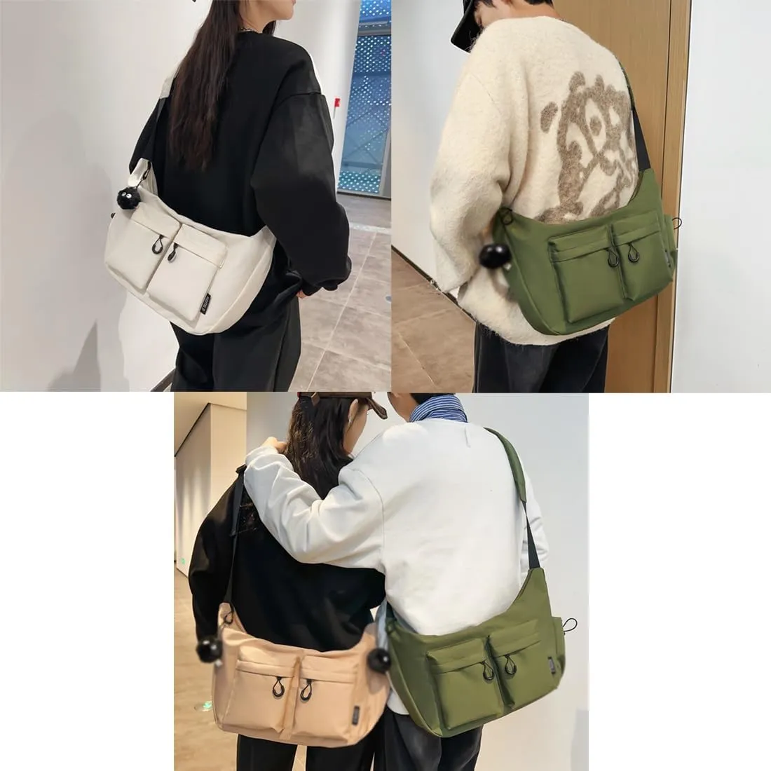 Dallaswind Large Capacity Messenger Canvas Bag, Couples Waterproof Casual Simple Shoulder Bag with Multiple Pockets