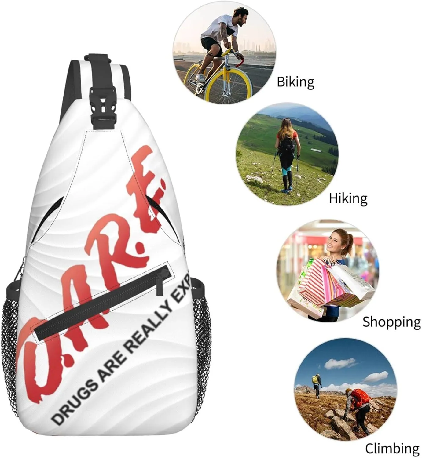 D.A.R.E. Drugs Are Really Expensive Small Crossbody Backpack Sling Bag For Men Women Mini One Shoulder Chest Bags Gym Sport Travel Hiking Daypack