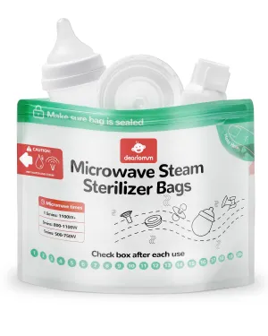dearlomum Microwave Steam Sterilizer Bag for Baby Bottles 15 Count (20 Uses Per Bag), Reusable Travel Sterilization Pouches, Disinfection Container for Baby Pacifiers and Breast Pump Accessories