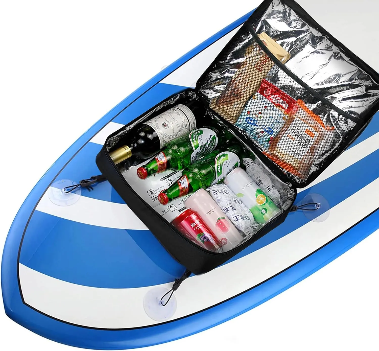 Deck Cooler Bag, 11lL Paddle Board Cooler Portable Waterproof Insulated Surf Sup Storage Bag Paddle Board Accessories with 4 Suckers for Food, Drinks (Black)