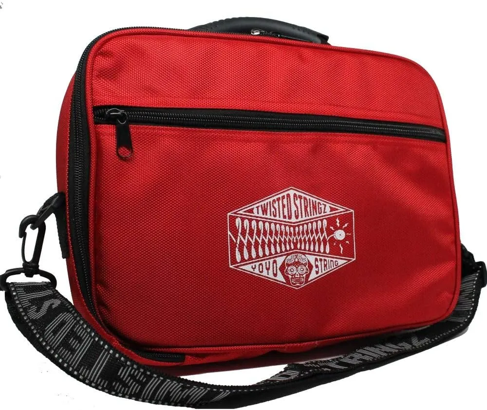 Deluxe Yo-Yo Bag - YoYo Carry Case - Holds 12 Yo-Yos- Triple Stitch Shoulder Strap - Double Graphics (Red)