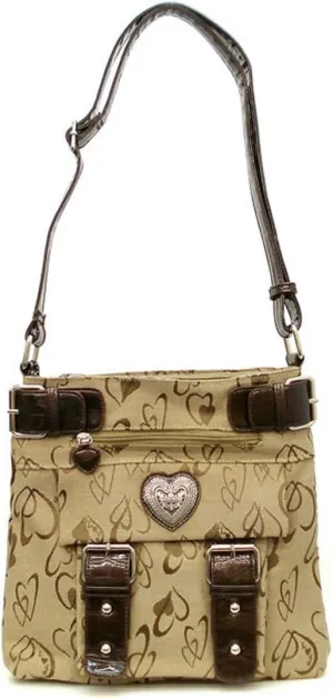 Designer DIOPHY Canvas heart signature pockets Cross-Body Messenger L sling Bag
