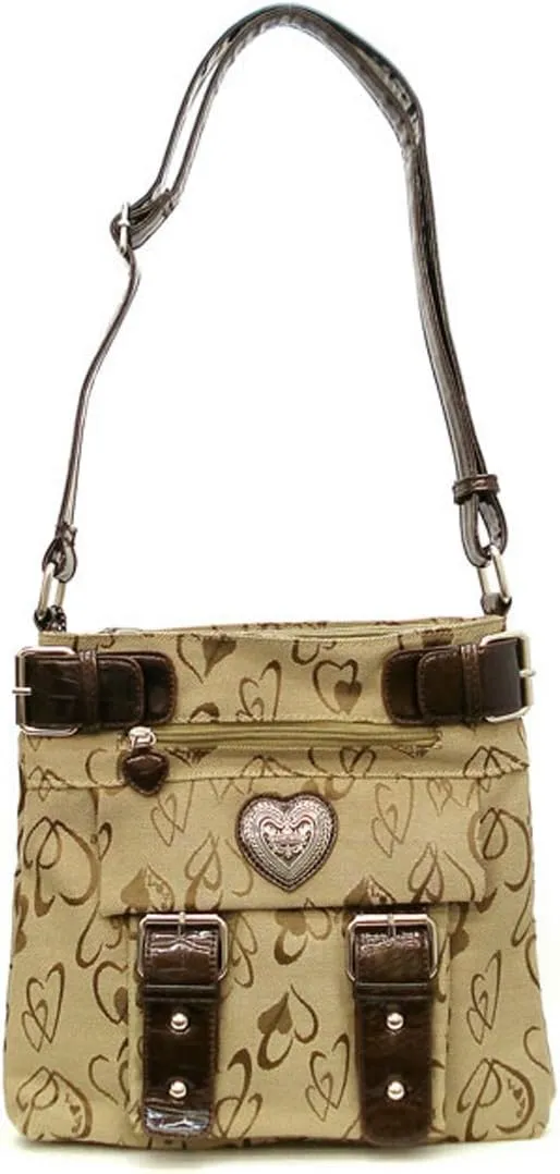 Designer DIOPHY Canvas heart signature pockets Cross-Body Messenger L sling Bag