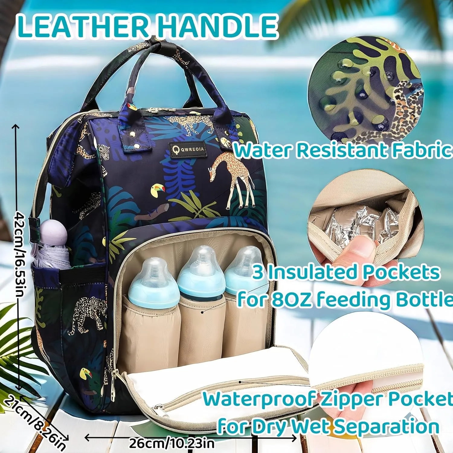 Diaper Bag Backpack, Animal Print Travel Nappy Bag with USB Charging Port Stroller Straps and Insulated Pocket For Women/Mum (Animal Print Pattern)