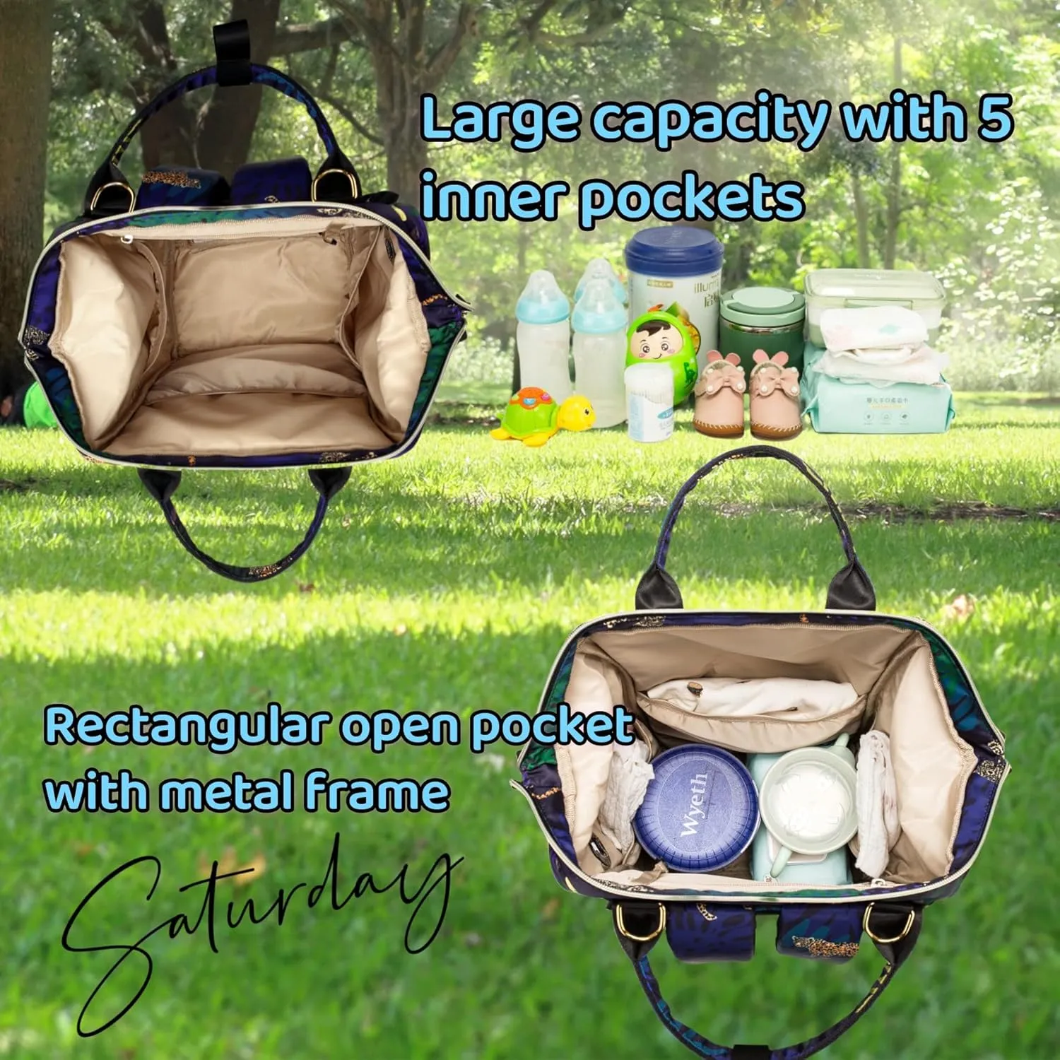 Diaper Bag Backpack, Animal Print Travel Nappy Bag with USB Charging Port Stroller Straps and Insulated Pocket For Women/Mum (Animal Print Pattern)