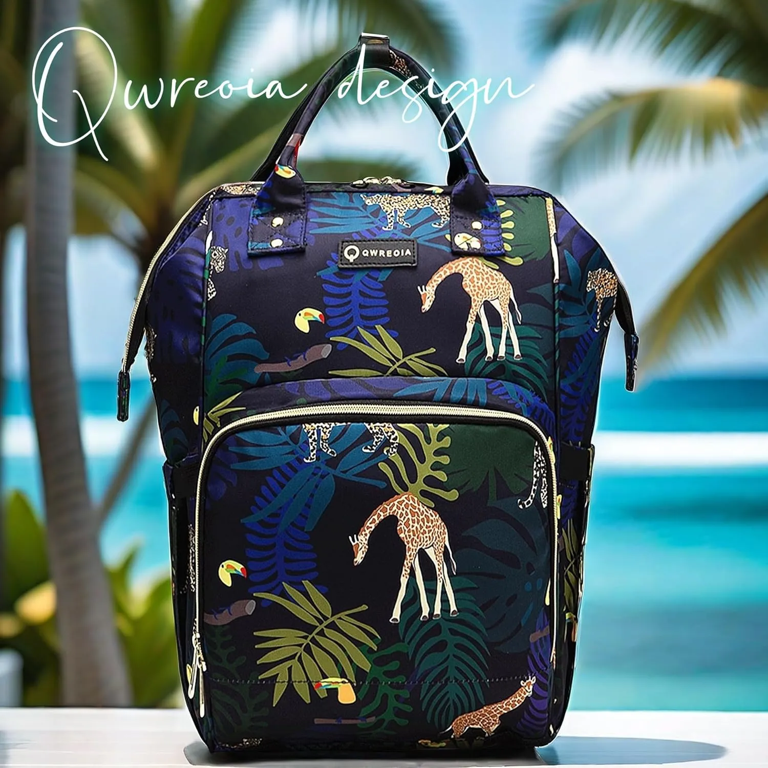 Diaper Bag Backpack, Animal Print Travel Nappy Bag with USB Charging Port Stroller Straps and Insulated Pocket For Women/Mum (Animal Print Pattern)