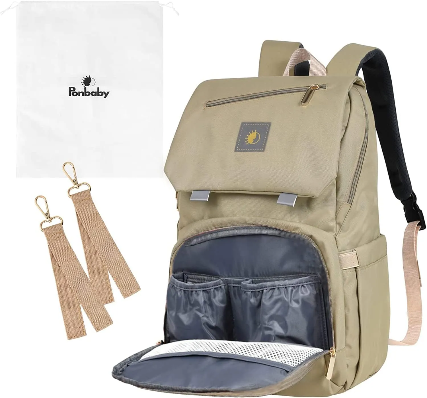 Diaper Bag Backpack – Large Capacity Baby Bag from Japan, USB Charging Port, Waterproof, Travel Nappy Changing Backpack for Moms & Dads, Sand Beige Model