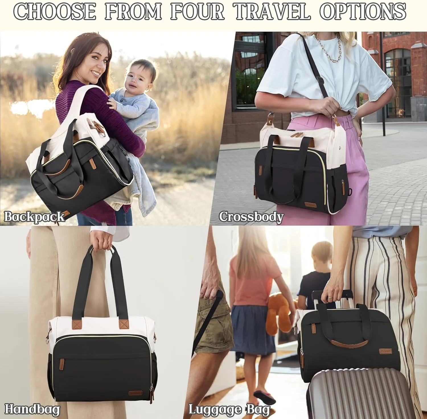 Diaper Bag Backpack, Mommy Travel Diaper Bag Tote with Shoulder Strap, Hospital Bag, Weekender Baby Bag for Mom