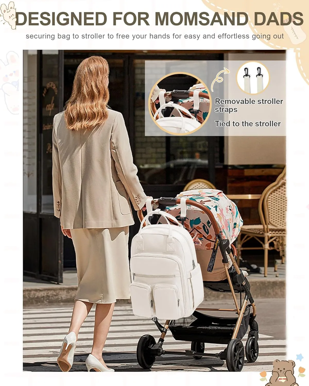 Diaper Bags Backpack for Mom Dad Baby Care Bag Maternity Nappy Bags for Boys Girls Small Beige Pañaleras para bebe Baby Changing Bag Large Capacity Waterproof Multifunction Travel Backpack