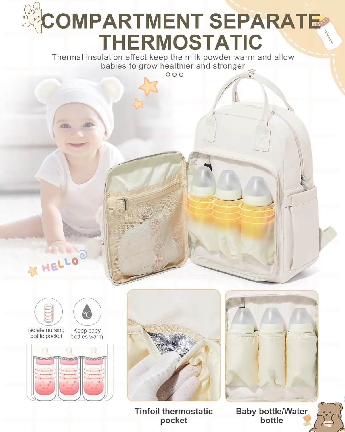 Diaper Bags Backpack for Mom Dad Baby Care Bag Maternity Nappy Bags for Boys Girls Small Beige Pañaleras para bebe Baby Changing Bag Large Capacity Waterproof Multifunction Travel Backpack