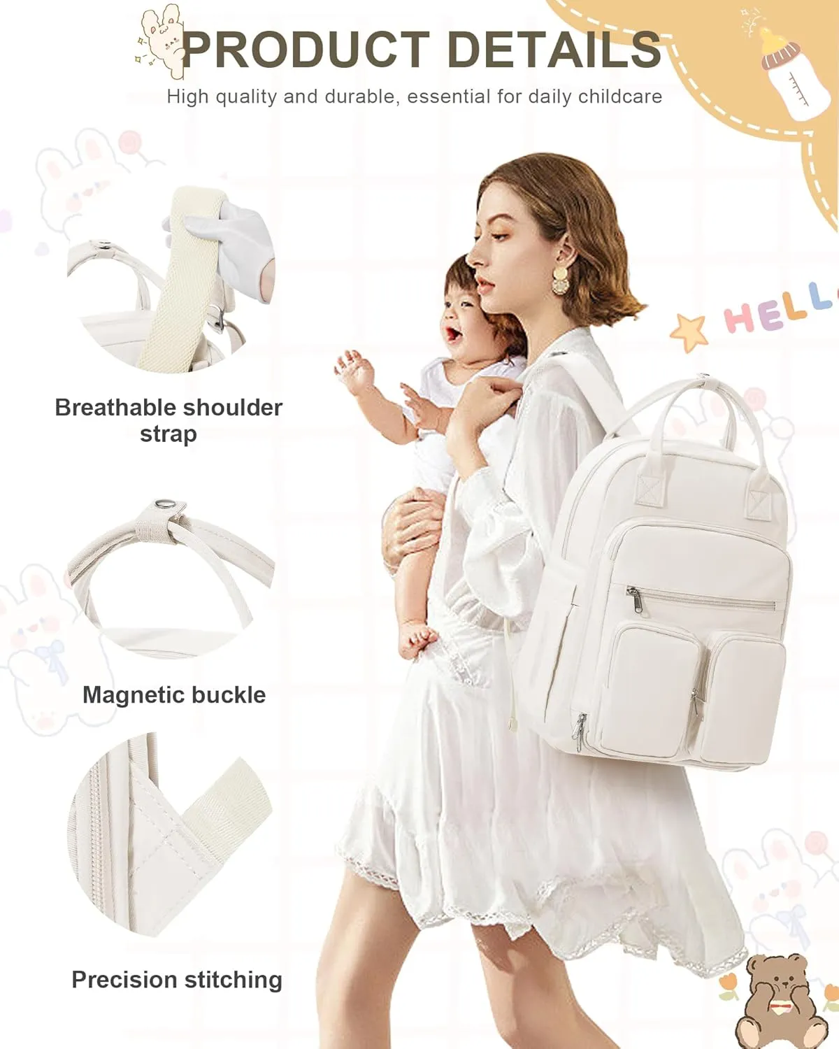 Diaper Bags Backpack for Mom Dad Baby Care Bag Maternity Nappy Bags for Boys Girls Small Beige Pañaleras para bebe Baby Changing Bag Large Capacity Waterproof Multifunction Travel Backpack