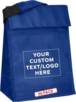 DISCOUNT PROMOS 50 Hook and Loop Insulated Lunch Bags Set - Customizable Text, Logo - Polyester, Durable, Vibrant, Reusable - Blue