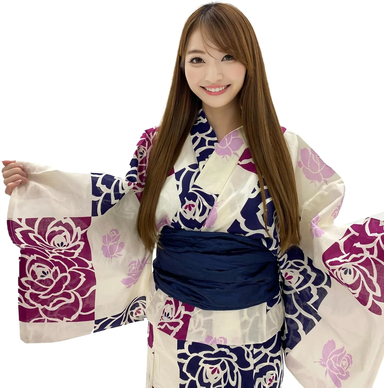 Dita ENSHU Traditional Cotton Women's Yukata Robe (japanese casual kimono) Easy Wearing (Yukata, Obi, Koshihimo) set3