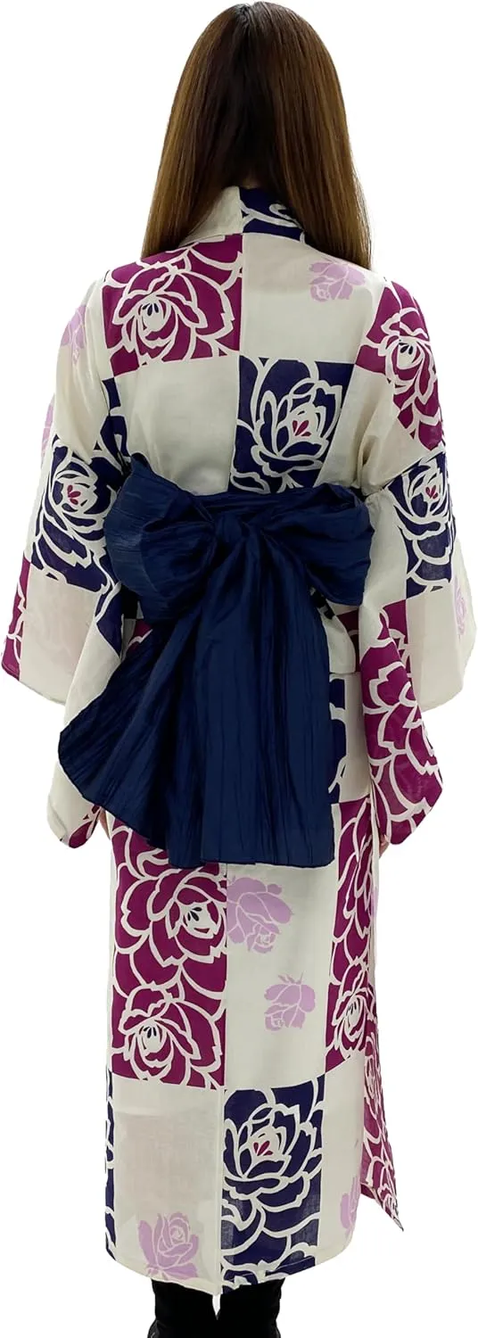 Dita ENSHU Traditional Cotton Women's Yukata Robe (japanese casual kimono) Easy Wearing (Yukata, Obi, Koshihimo) set3