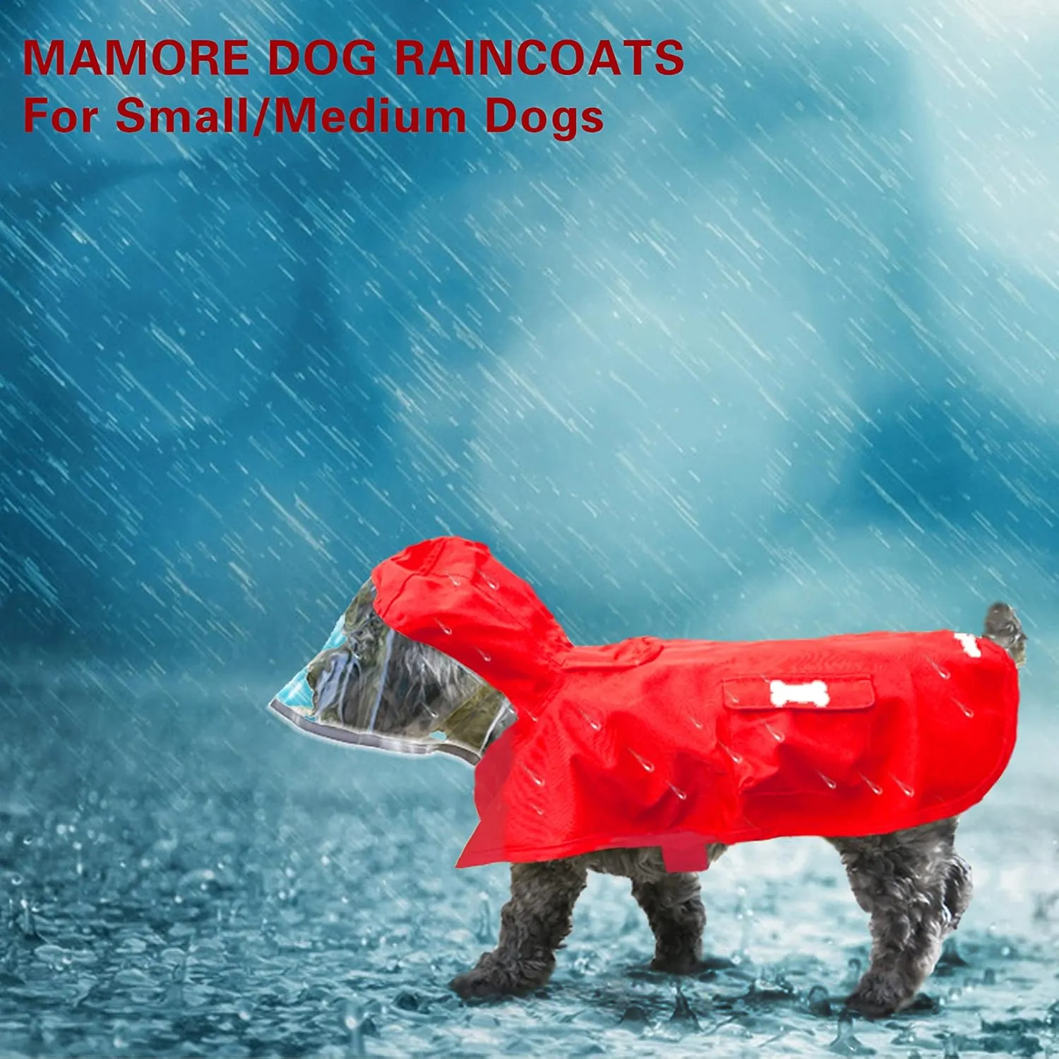 Dog Raincoat,Waterproof Rain Poncho with Hoodie, High Reflective Adjustable Pet Rain Jacket with Leash Hole for Small Medium and Large Dogs (Red, XX-Large)