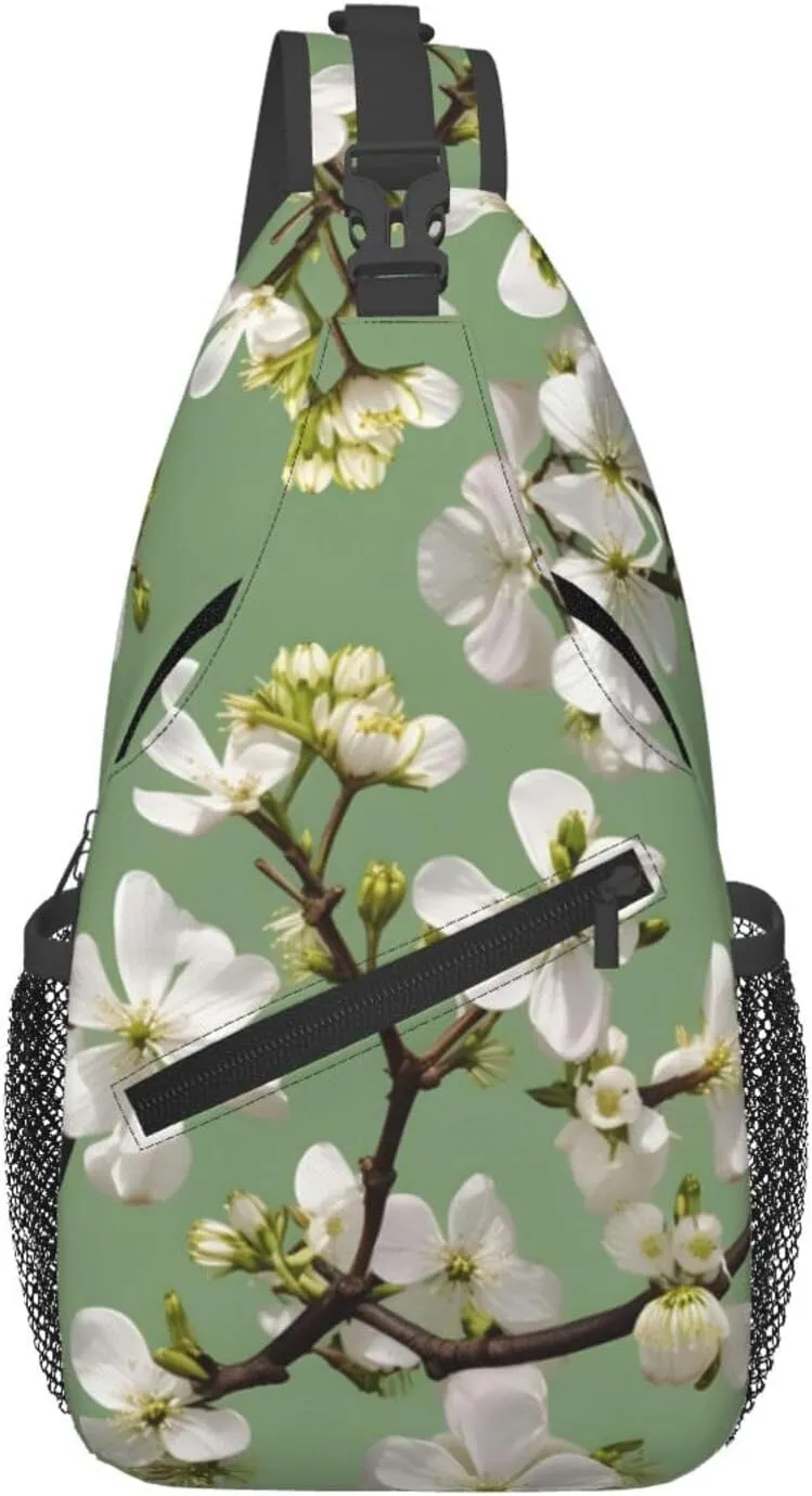 Dogwood Blossoms Print Sling Bag Crossbody Travel Hiking Chest Backpack Shoulder Daypack For Women Men
