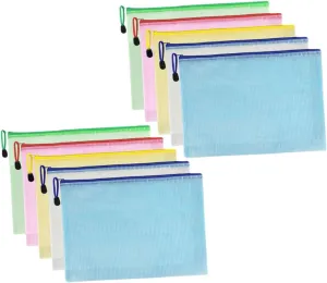 DOITOOL 10pcs Transparent Mesh Zipper Pouch Bags Multi Functional Document Holders for Office School Travel Small Plastic Envelopes Colors Each