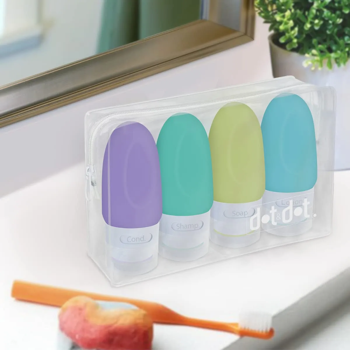 Dot&Dot Leak Proof Travel Bottles for Toiletries - 4 Pack Silicone Travel Toiletry Bottles - Travel Shampoo and Conditioner Bottles with TSA Quart Bag - 1 oz Travel Size Bottles