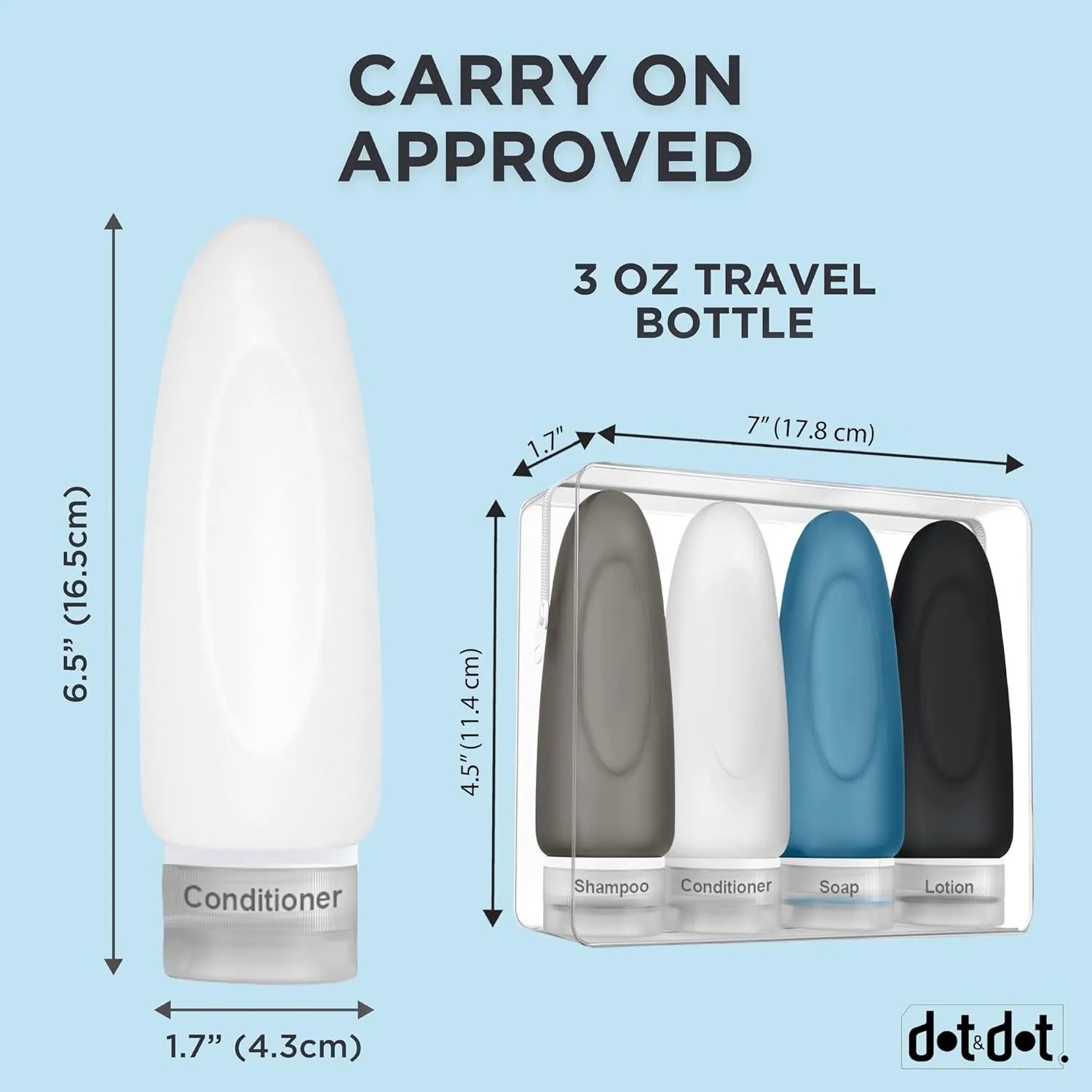 Dot&Dot Leak Proof Travel Bottles - TSA Approved 3oz Silicone Toiletries Travel Shampoo & Conditioner Containers with Labels