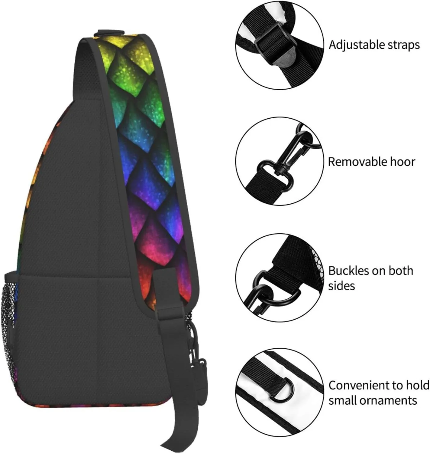 Dragon Scale Sling Bag For Women Men Fashion Animals Skin Backpack Crossbody Shoulder Bag Sling Backpack Chest Bag Travel Hiking Casual Sport Daypack