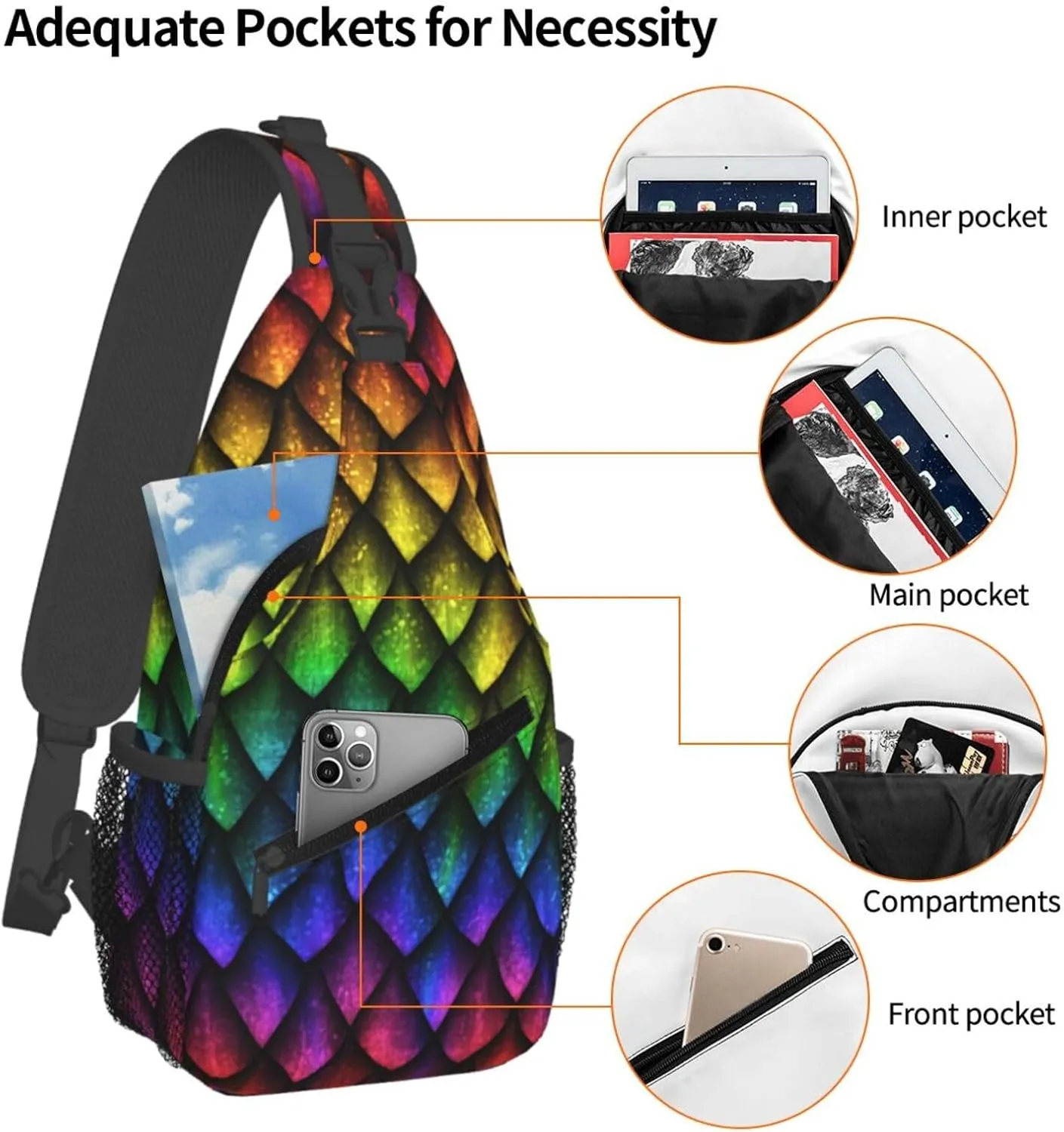 Dragon Scale Sling Bag For Women Men Fashion Animals Skin Backpack Crossbody Shoulder Bag Sling Backpack Chest Bag Travel Hiking Casual Sport Daypack