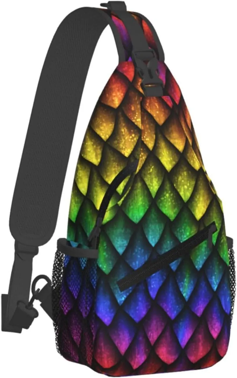 Dragon Scale Sling Bag For Women Men Fashion Animals Skin Backpack Crossbody Shoulder Bag Sling Backpack Chest Bag Travel Hiking Casual Sport Daypack