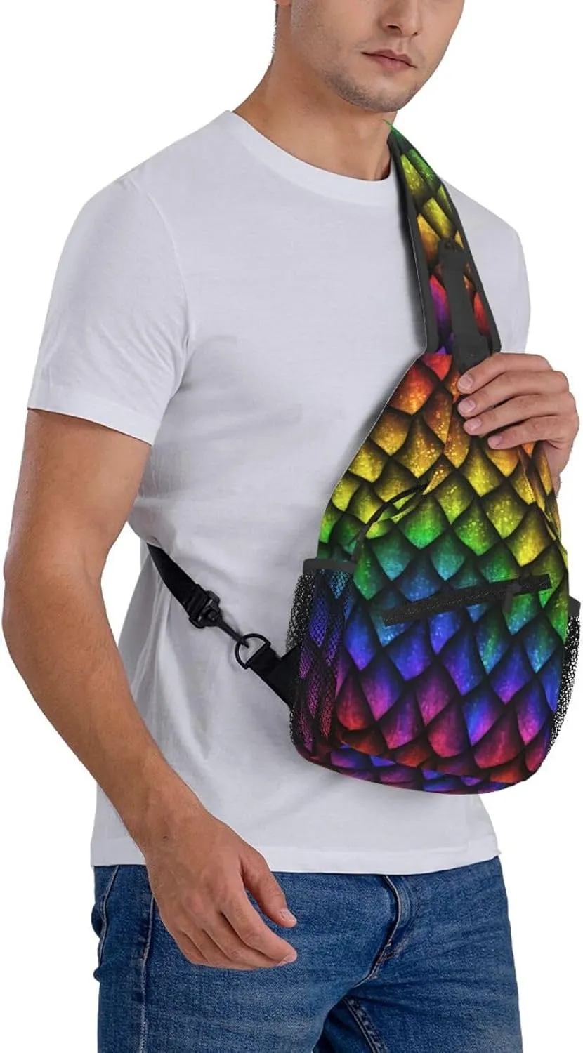 Dragon Scale Sling Bag For Women Men Fashion Animals Skin Backpack Crossbody Shoulder Bag Sling Backpack Chest Bag Travel Hiking Casual Sport Daypack