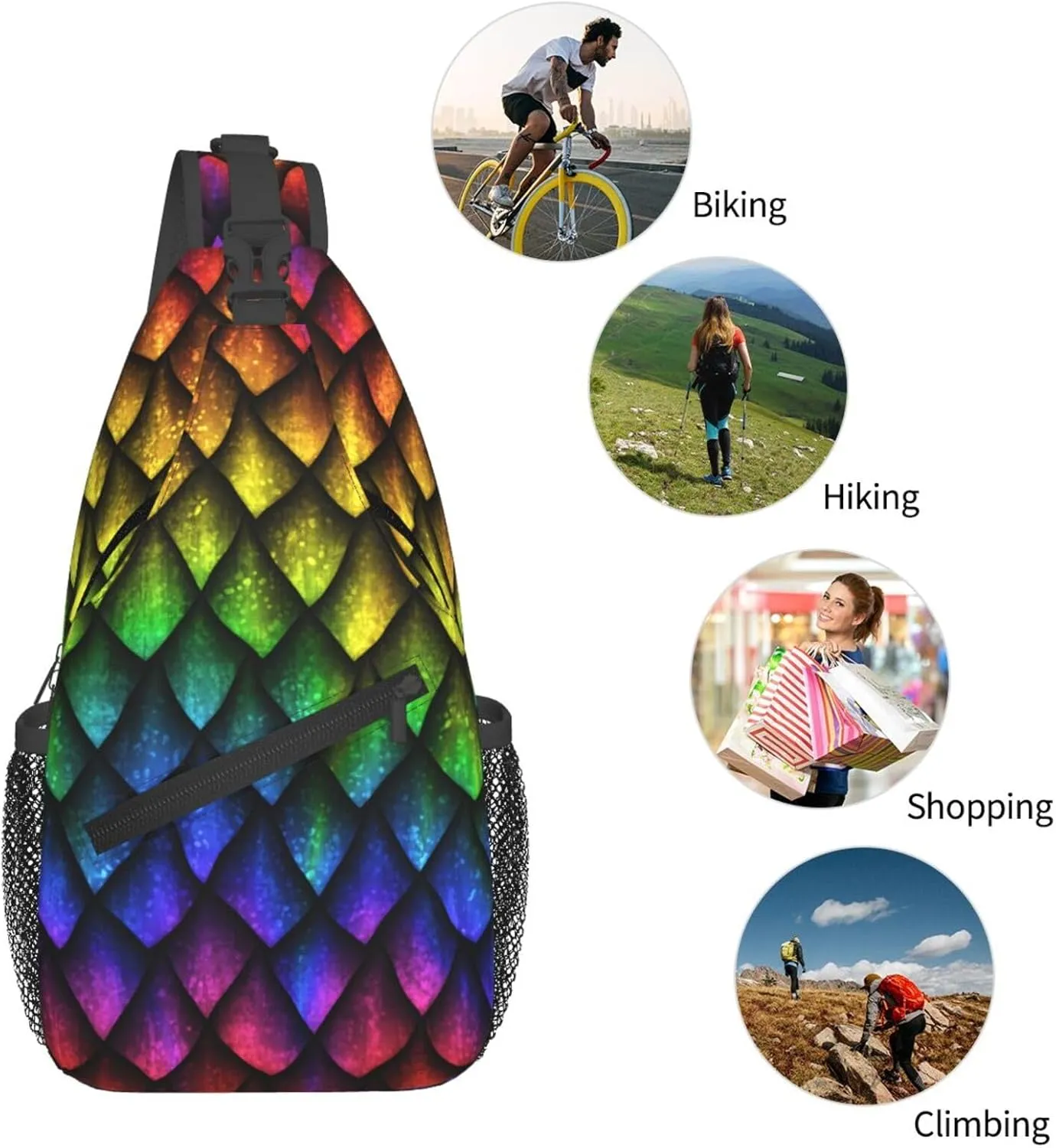 Dragon Scale Sling Bag For Women Men Fashion Animals Skin Backpack Crossbody Shoulder Bag Sling Backpack Chest Bag Travel Hiking Casual Sport Daypack