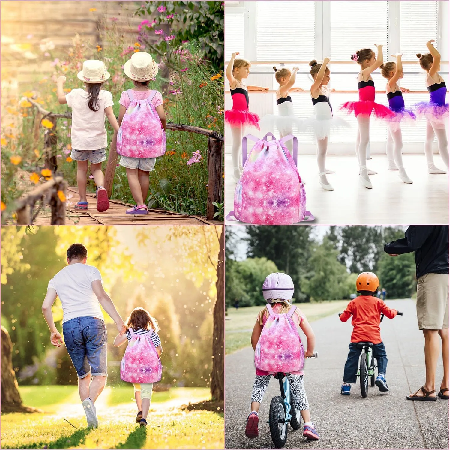Drawstring Backpack for Kids - Girls Dance Bag,Sport Gym Beach Swim Travel Daypack