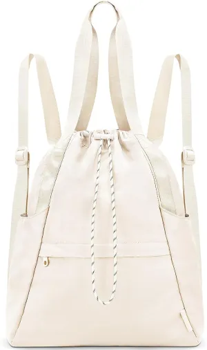 Drawstring Gym Backpack with Wet Pocket, Large Gym Bag for Women Men, Water Resistant Travel Tote Bags for Women, Drawstring Sports Bag for Beach Swim Travel Workout, Beige